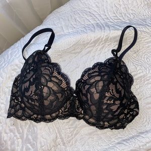 Aerie black lace Plunge bra 36C